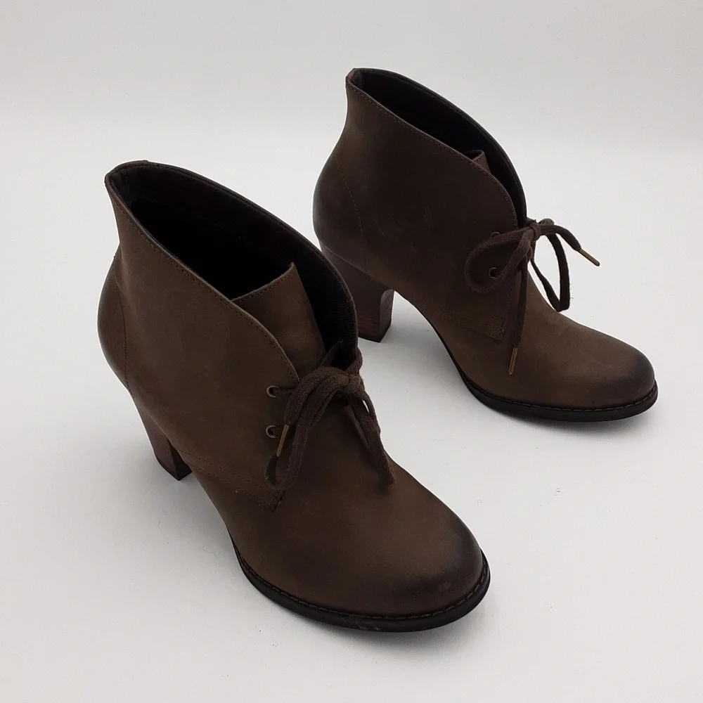 Indigo ankle leather booties women 7M brown casual festival retro y2k Lace-up